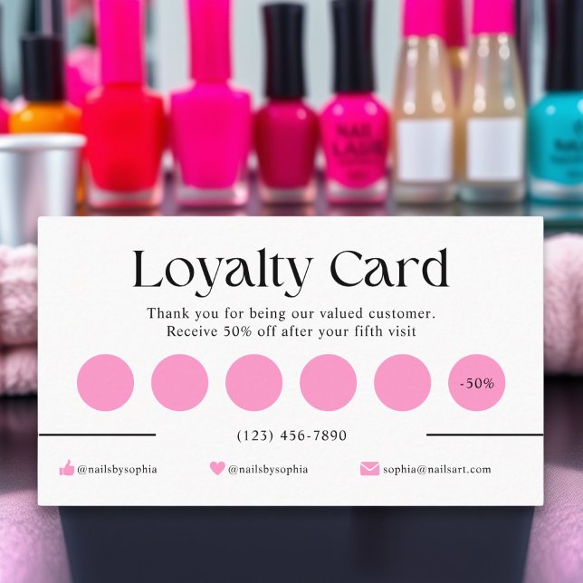 Carte De Fidélité Programme de récompense pour les techniciens de cl (Reward Program Nail Technicians Pink Nail Salon Loyalty Card)