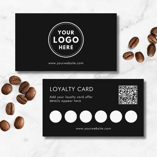 Carte de fidélité QR Logo pour petites entreprises (Customer loyalty card for coffee shop or service business. Add you own QR, website & offer details.)