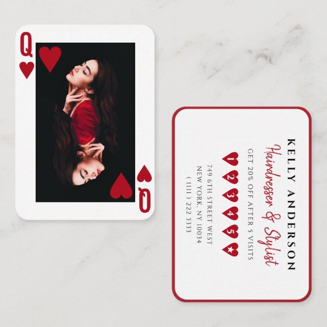 Carte De Fidélité Queen of Hearts Red Photo Business Hairdresser (Devant / Derrière)