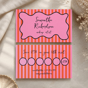 Carte De Fidélité Rayures Groovy Rose Cerise Rétro Féminin Manuscrit