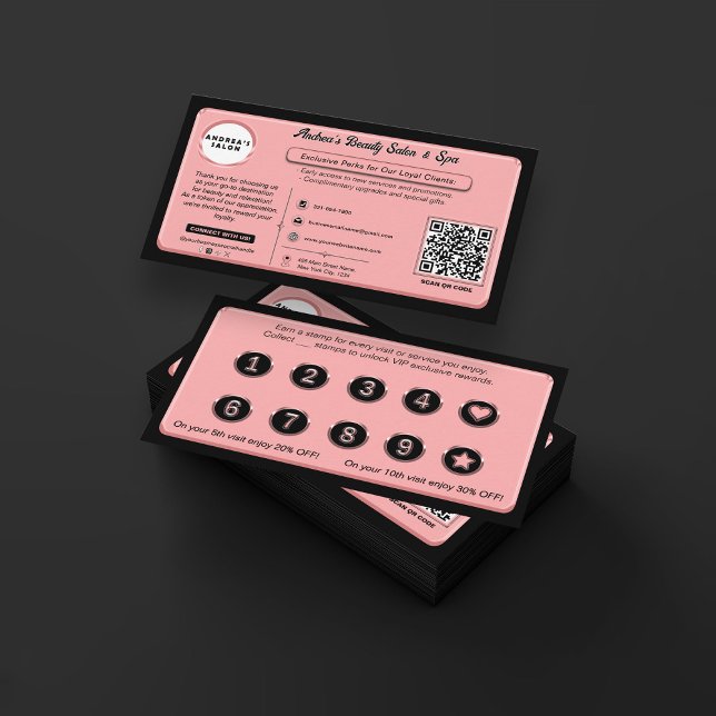 Carte De Fidélité Récompense client du logo du salon rose vif modern (Créateur téléchargé)