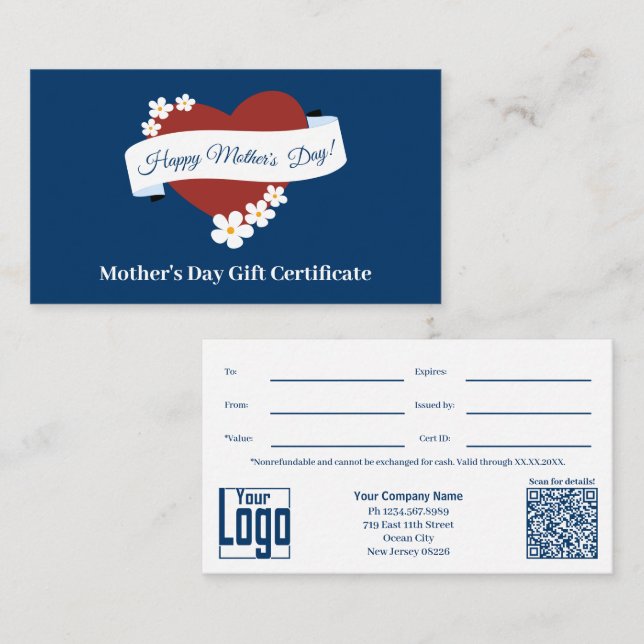 Carte De Fidélité Red Heart Happy Mère's Day chèque cadeau (Devant / Derrière)