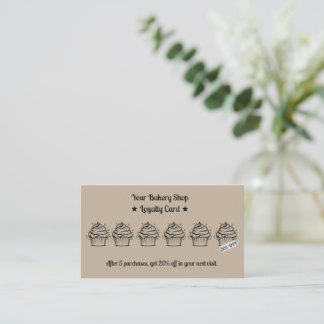 Carte De Fidélité Réduction minimaliste Brown boulangerie Cupcakes