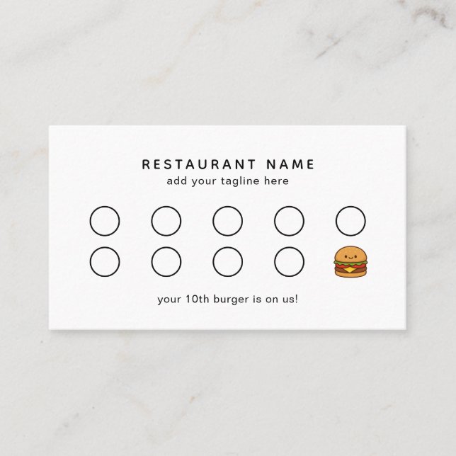 Carte De Fidélité Restaurant Cute Burger (Devant)
