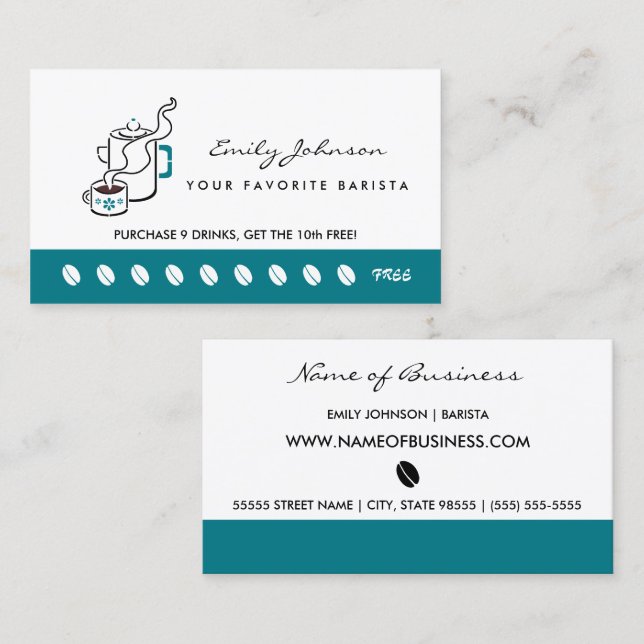 Carte de Fidélité Rétro Turquoise pour Barista de  (Devant / Derrière)