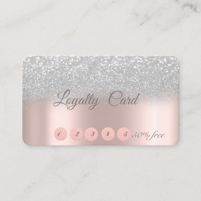 Carte de Fidélité Rose Gold Bokeh Argent Élégant (Devant)