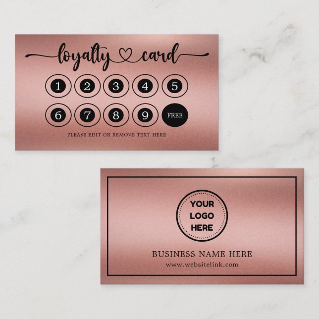 Carte De Fidélité Rose Gold Business Logo Boutique Salon Café (Devant / Derrière)