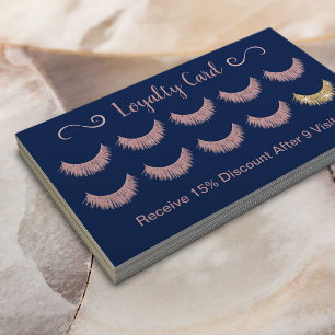 Carte De Fidélité Rose Gold Lashes Salon Élégant rose et bleu marine