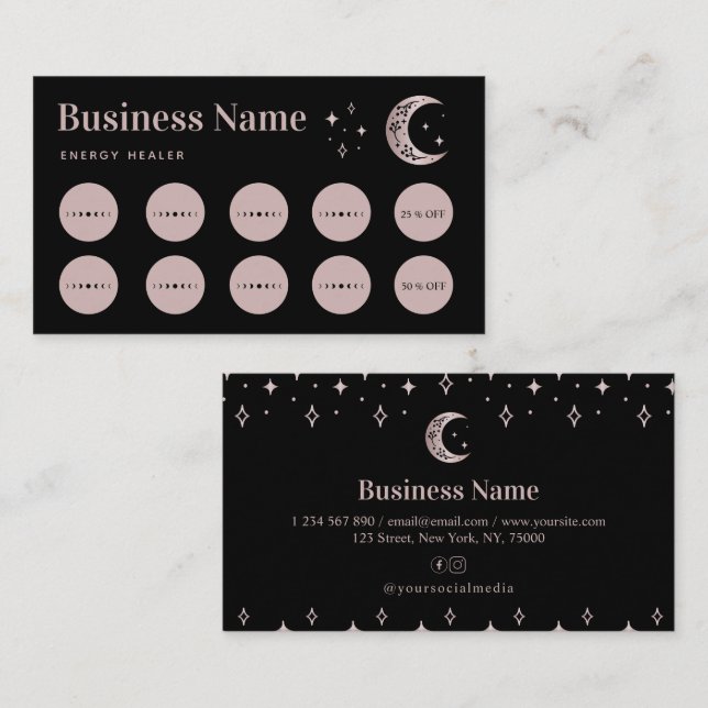 Carte De Fidélité Rose Gold Moon Star Energy Healer Loyalty Card (Devant / Derrière)