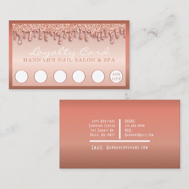 Carte de fidélité rose Gold Sparkle Nail Salon Par (Devant / Derrière)