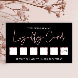 Carte De Fidélité Rose Gold sur noir élégant salon de beauté chic