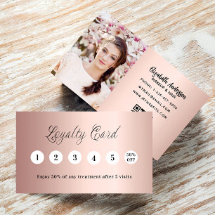 Carte De Fidélité Rose or rose qr code photo élégant