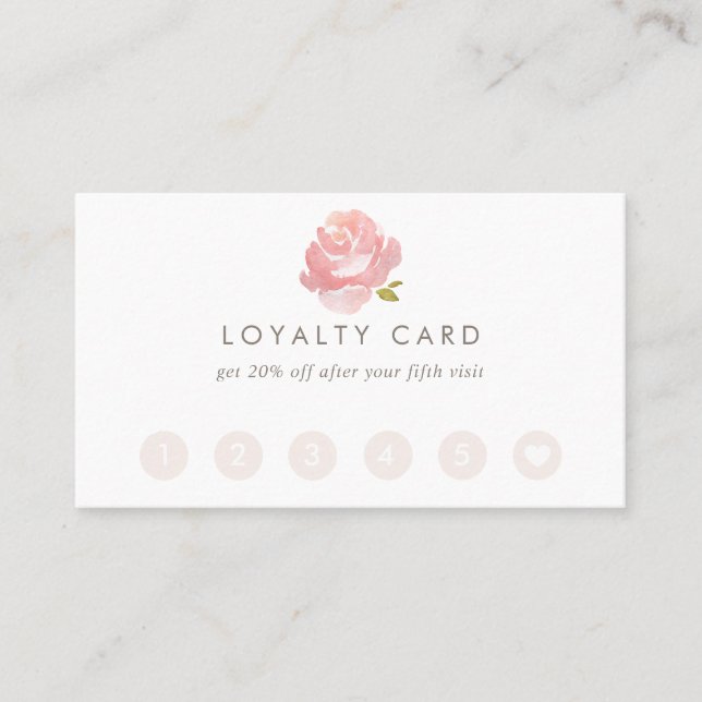 Carte De Fidélité Rose rose poudrée aquarelle chic (Devant)