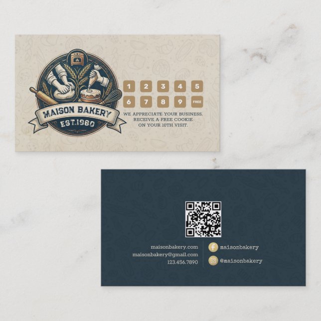 Carte De Fidélité Rustic Bakery Store Pastry Dessert Sweet Cake Shop (Devant / Derrière)