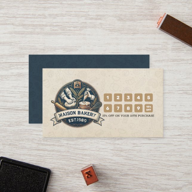 Carte De Fidélité Rustic Bakery Store Pastry Desserts Loyalty Punch (Devant/Arrière en situation)
