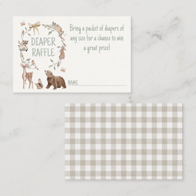 Carte De Fidélité Rustic Woodland Baby Shower Diaper Raffle Insert (Devant / Derrière)