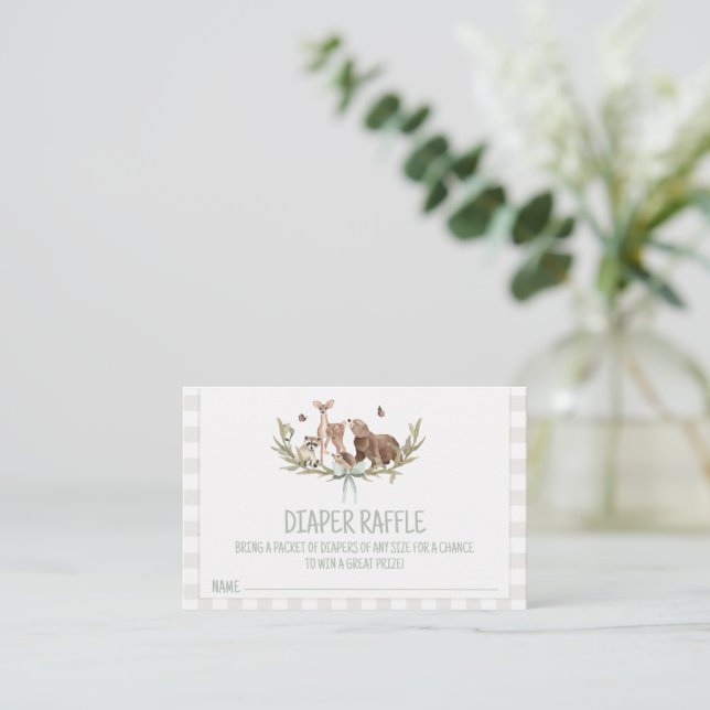 Carte De Fidélité Rustic Woodland Baby Shower Diaper Raffle Insert (Debout devant)