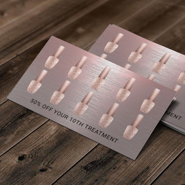 Carte De Fidélité Salon à ongles Rose Gold Metal Polonais Manicurist (Créateur téléchargé)