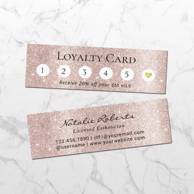 Carte De Fidélité Salon Blush Rose Gold Parties scintillant 6 Punch  (Créateur téléchargé)