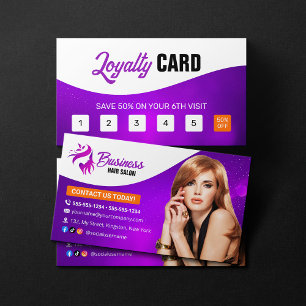 Carte De Fidélité Salon de Beauté Coiffeur Cheveux Violets Modernes