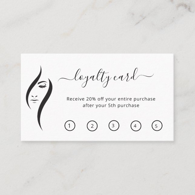 Carte De Fidélité Salon De Beauté Simple Minimal Blanc Et Noir (Devant)