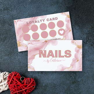 Carte De Fidélité Salon de ongles Rose et Or Agate Manicurist
