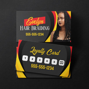 Carte De Fidélité Salon de photos de tresses de cheveux noirs, rouge