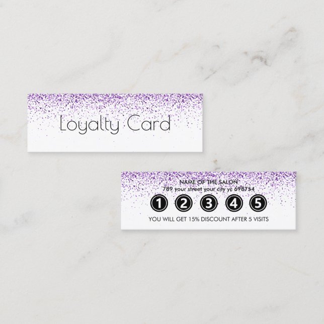 Carte De Fidélité Salon luxe scintillant violet (Devant / Derrière)