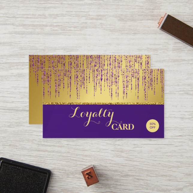 Carte De Fidélité Script de signature holographique Moderne Paillett (Devant/Arrière en situation)