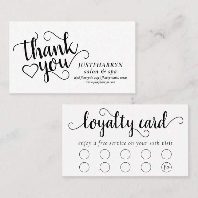 Carte De Fidélité Script minimal simple | Merci de marque classique (Devant / Derrière)