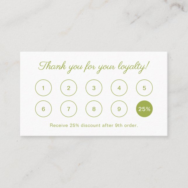 Carte De Fidélité Script simple élégant Monogramme Green Business (Devant)