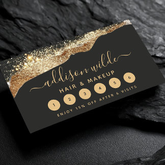 Carte De Fidélité Script tendance paillettes noir et or époustouflan