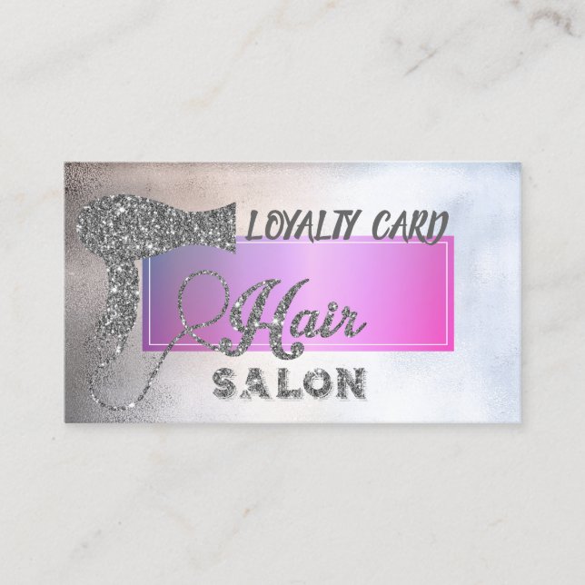 Carte De Fidélité Sèche-cheveux en argent professionnel élégant, Coe (Devant)