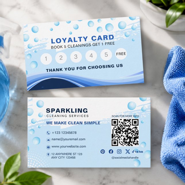 Carte De Fidélité Service de nettoyage professionnel bleu blanc mode (Créateur téléchargé)