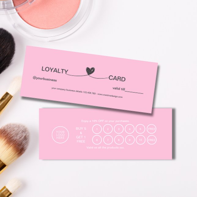 Carte De Fidélité Simple Coeur Élégante Beauté rose (Simple Heart Elegant Pink Beauty Loyalty Card)