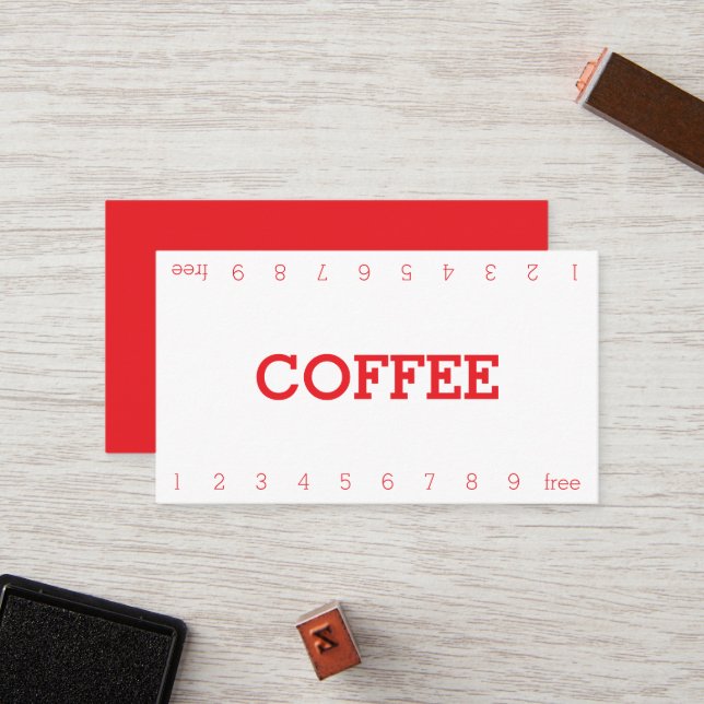 Carte de Fidélité Simple Double Numéro pour Café (Devant/Arrière en situation)
