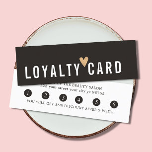 Carte De Fidélité Simple Elégant Noir Blanc Faux Or Coeur Loyauté