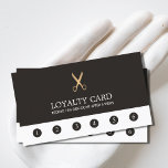 Carte de fidélité simple Elégante Faux foncé<br><div class="desc">Elégant design de carte de fidélité avec faux motif ciseaux or et gris foncé/blanc arrière - plan. Design simple et chic,  parfait pour salon de beauté,  coiffeur,  coiffeur.</div>