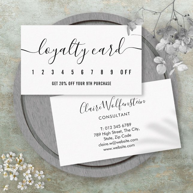 Carte De Fidélité Simple Moderne Professionnel Noir Et Blanc (Simple Modern Professional Black And White Loyalty Card)