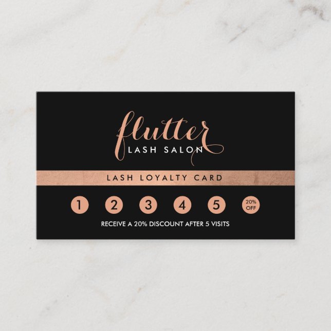 Carte De Fidélité Simple Rose Gold Lash Salon Logo Black Loyalty (Devant)