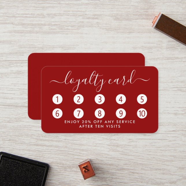 Carte de fidélité simple Script - Rouge et blanc (Devant/Arrière en situation)