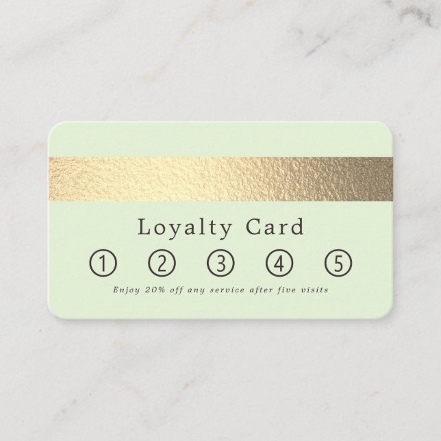 Carte De Fidélité Simplement Chic Gold Foil Stripe Sur Mint Green (Devant)
