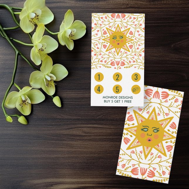 Carte De Fidélité Soleil & Vignes Fleuries Élégant Illustré Boho 5 (Sun & Flowering Vines Elegant Illustrated Boho 5 Loyalty Card
)