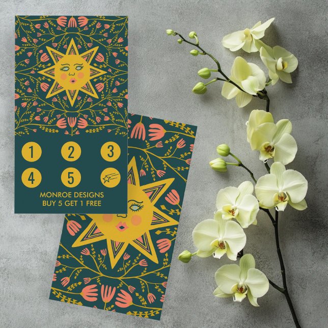 Carte De Fidélité Soleil & Vignes Fleuries Élégant Illustré Boho 5 (Sun & Flowering Vines Elegant Illustrated Boho 5 Loyalty Card
)
