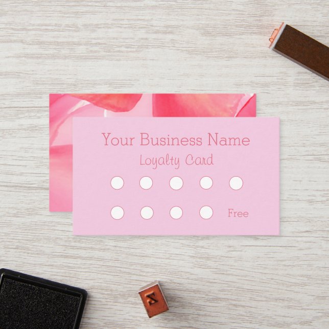 Carte de fidélité souple rose floral (Devant/Arrière en situation)