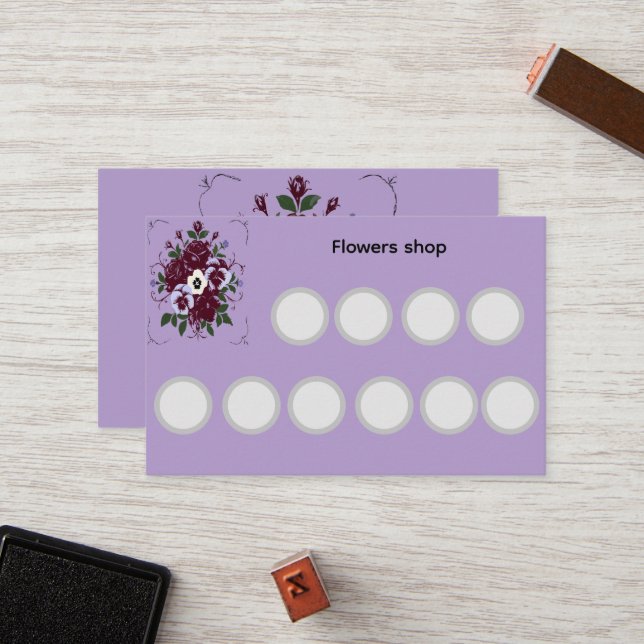 Carte de fidélité standard Violettes  Botanique (Devant/Arrière en situation)