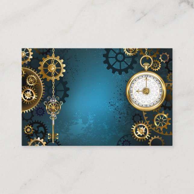 Carte De Fidélité Steampunk Arrière - plan turquoise avec Gears (Devant)