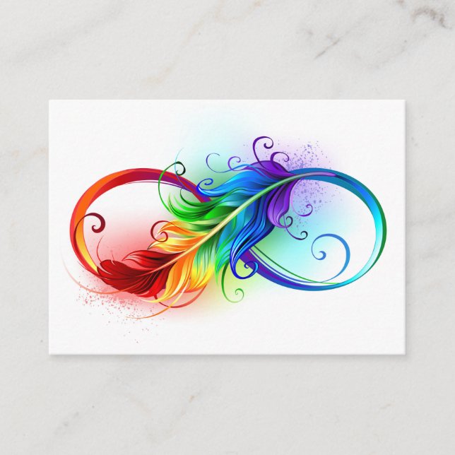 Carte De Fidélité Symbole d'infini avec plume arc-en-ciel (Devant)