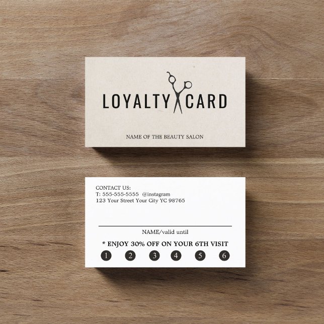 Carte De Fidélité Texture élégante Beige Rose Black Ciseaux Gras (Créateur téléchargé)