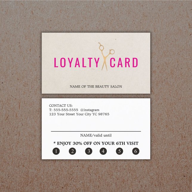 Carte De Fidélité Texture élégante Beige Rose Faux Ciseaux Or Gras (Créateur téléchargé)